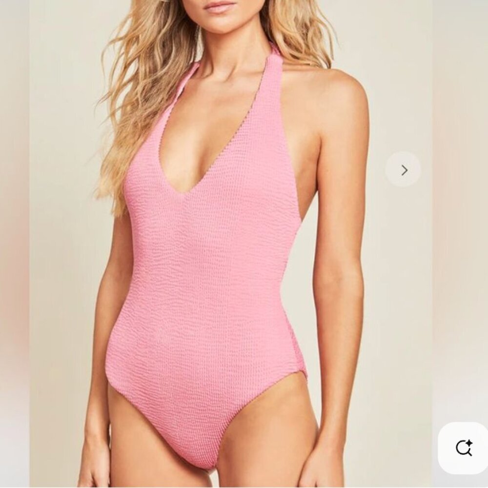 Veronica Beard Blush Pink Halter Textured One-Piece Swimsuit